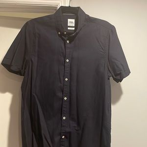 Zara # Eur M USA M # navy blue casual short sleeve shirt